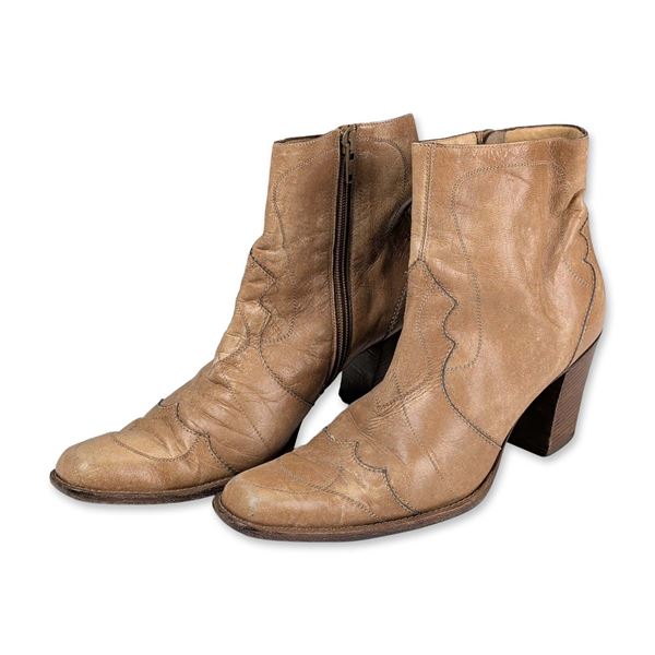 Pair of Duccio Del Duca Italian Leather Western Ankle Boots, Vero Cuoio