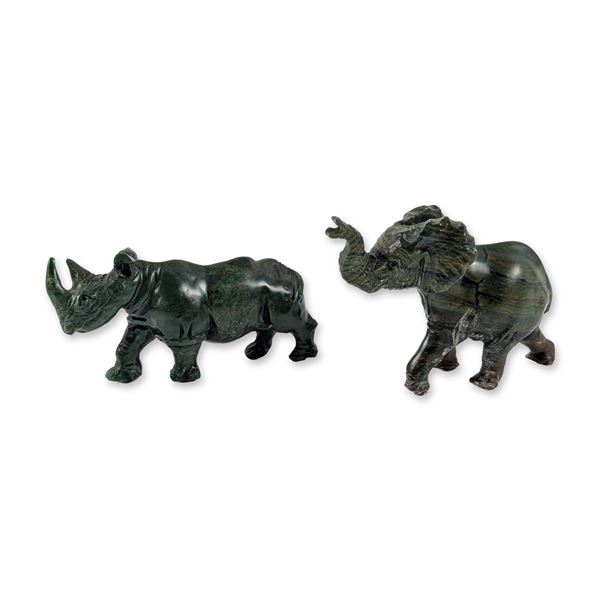 Two Zimbabwean Shona Verdite Stone Animal Sculptures