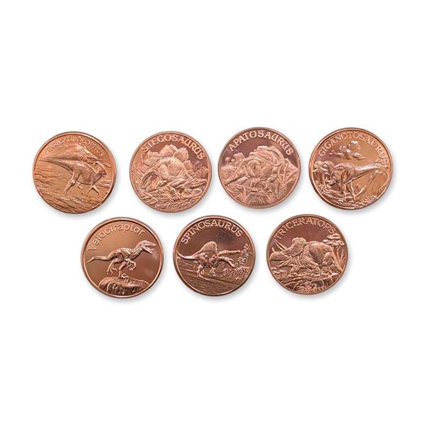 7pc US Dinosaur Copper Rounds