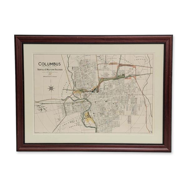 Columbus 1893 Framed Norfolk and Western Railroad Terminal Facilities Map