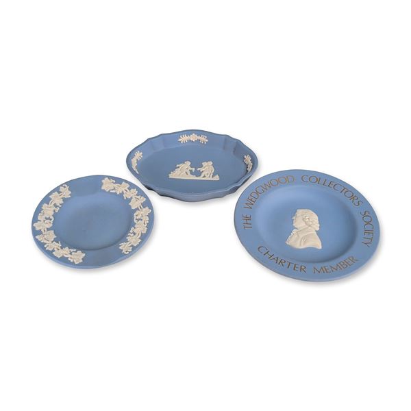 3pc Wedgwood English Blue Jasperware Dishes