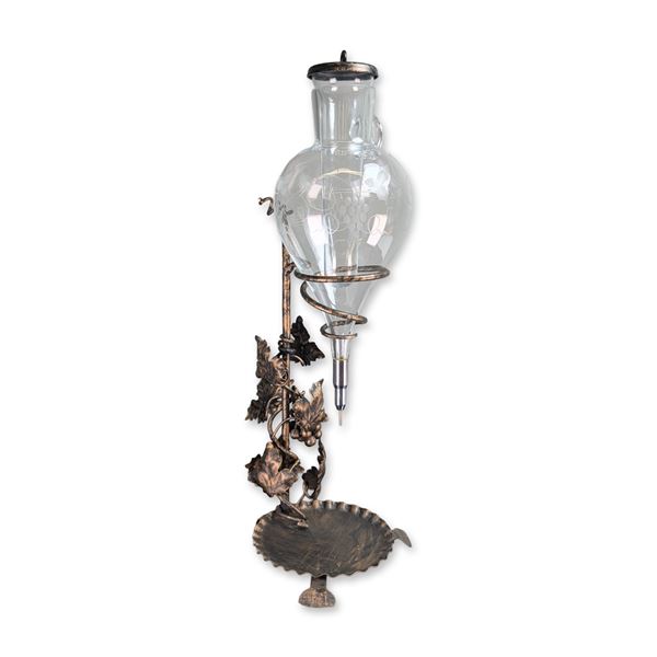 Austrian Wrought Iron and Etched Glass Wine Dispenser