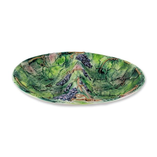 Italian Majolica Grapevine Relief Molded Divided Platter