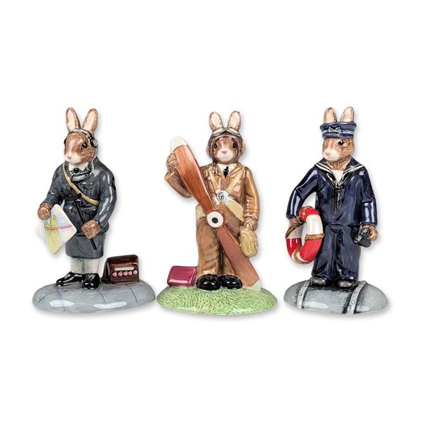 3pc Royal Doulton Bunnykins World War II Collection Figurines