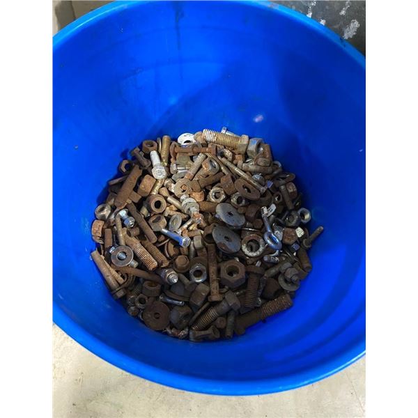 HALF PAIL OF BOLTS AND NUTS