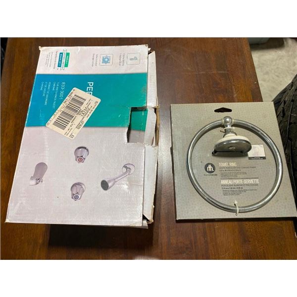 TUB FAUCET WITH KNOBS - MISSING SHOWER HEAD - TOWEL RING INCLUDED