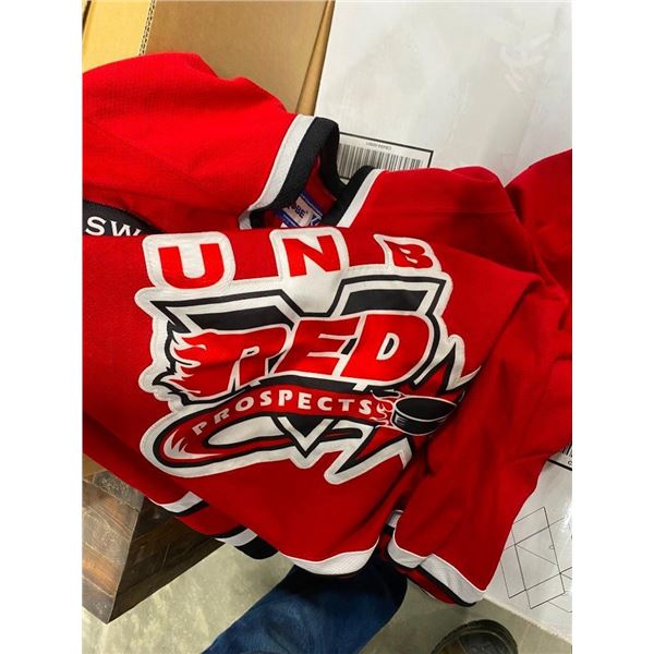 BOX OF UNB REDS PROSPECT HOCKEY JERSEYS
