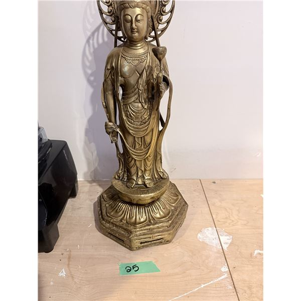 BUDDHIST-STYLE FIGURE STATUE WITH ORNATE HALO