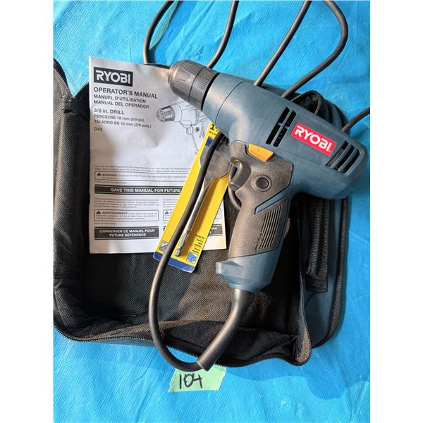 RYOBI 3/8 IN. CORDED DRILL WITH MANUAL AND BITS
