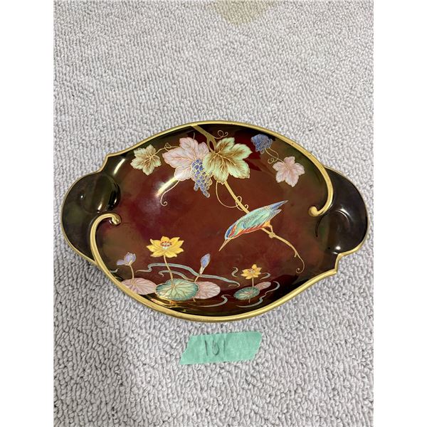 CARLTON WARE HAND PAINTED DECORATIVE CERAMIC DISH WITH FLORAL AND BIRD DECORATION