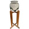 Image 2 : Ceramic Drink Dispenser with Ivy Pattern and Wooden Stand
