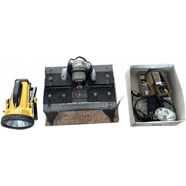 Makita Router With Vermont American Table, Spotlight, and Tool Box Lot