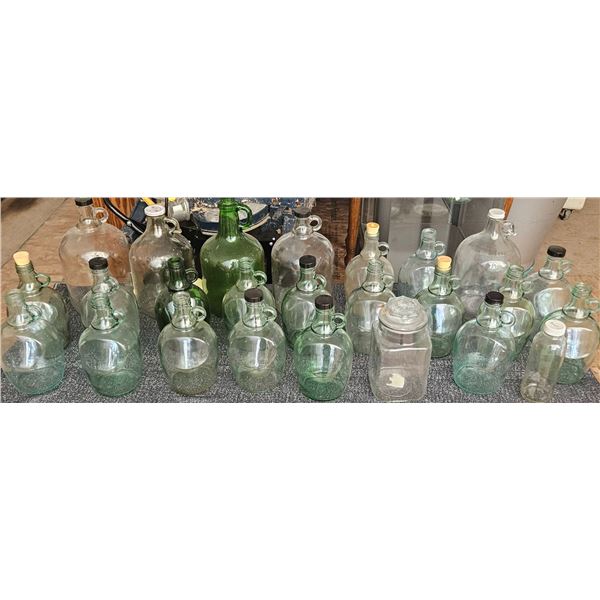 Various Glass Jars and Gallon Jugs with Rubber Corks