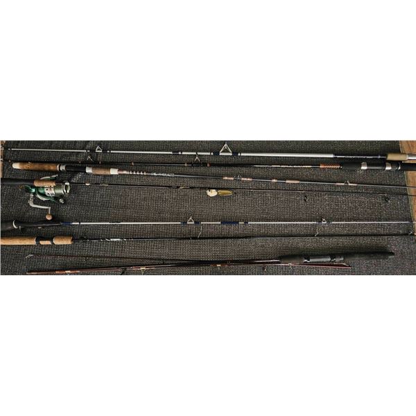 Fishing Rod and Life Jacket Lot Including Ugly Stik, Mitchell, Major Rod, and Buoy O' Boy