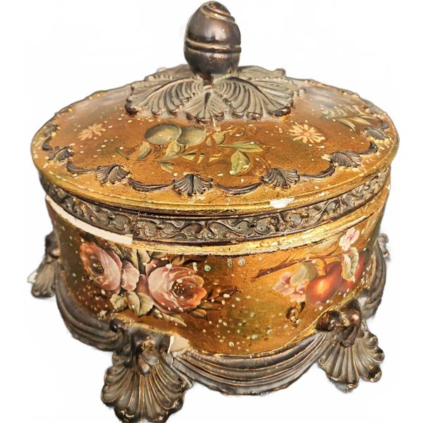 Hand-Painted Decorative Lidded Box Requiring Restoration