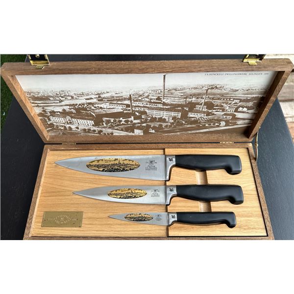 J.A. Henckels Solingen 3-Piece Knife Set in Wood Case