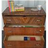 Image 1 : Older Wooden Three-Drawer Dresser With Contents