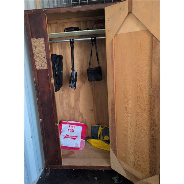 Wooden Wardrobe Locker With Assorted Bags and Backpack