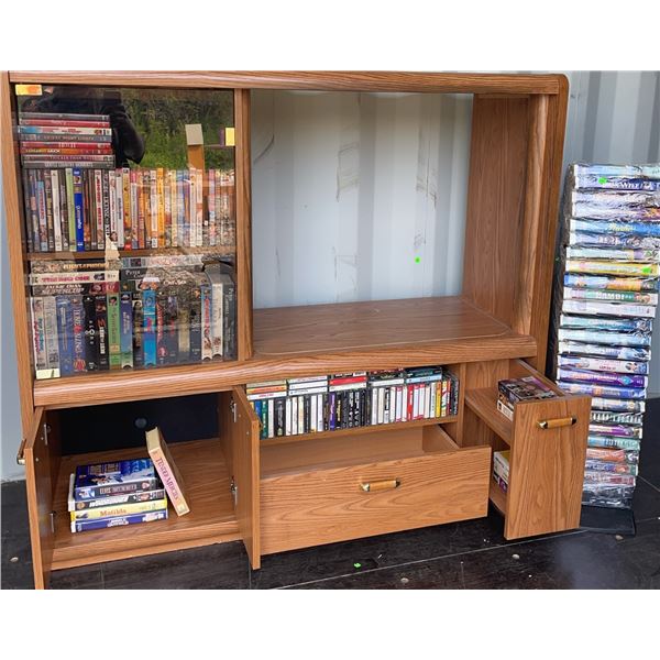 VHS Tape Collection with LaserLine Stand and Cabinet