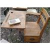 Image 7 : 2 Imperial No. 3 School Desks, 1 Vintage Desk, File Cabinet, Decor Items