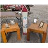 Image 1 : 2 Oak End Tables, 4 Western Themed Frames, 2 Horse Mugs, CD Tower