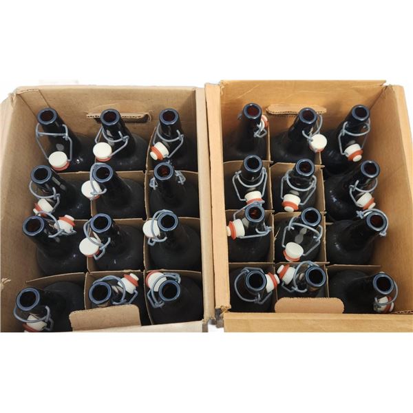 24 Brown Glass Swing Top Bottles with Embossed Design