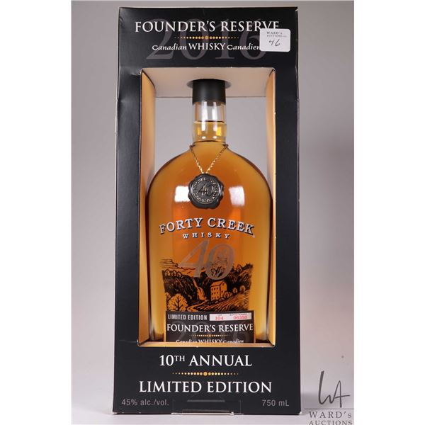 Forty Creek/ Founder's Reserve/ 10th Annual Limited Edition/ Canadian Whisky/ Lot 104/ Bottle No. 06