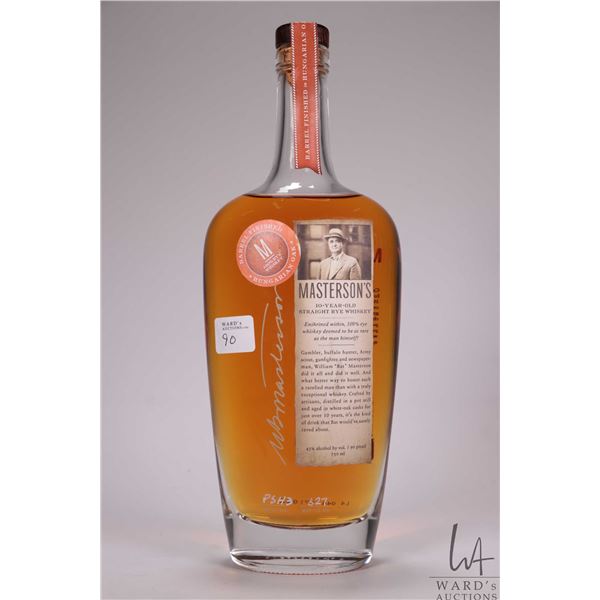 Masterson's/ 10 Year Old/ Straight Rye Whiskey/ Batch no. PSH3/ Bottle No.327 /750ml/ 45% ABV