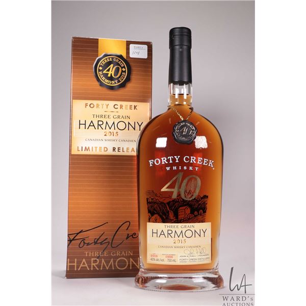 Forty Creek/ Three Grain Harmony/ 2015/ Canadian Whisky/ Lot 2015/ Bottle No. 1956/ 750ml/ 43% ABV