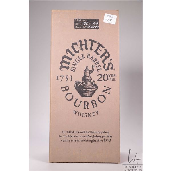 Michter's/ Single Barrel/ 20 Year Old/ Bourbon Whiskey/ Bottle No. 92/109 / Barrel No. 151739/  750m