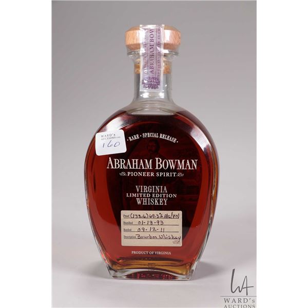 Abraham Bowman/ Pioneer Spirit/ Virginia Limited Edition Whiskey/ 750ml/ 69.3% ABV