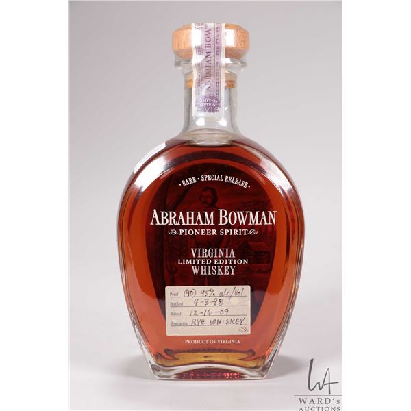 Abraham Bowman/ Pioneer Spirit/ Virginia Limited Edition Rye Whiskey/ 750ml/ 45% ABV