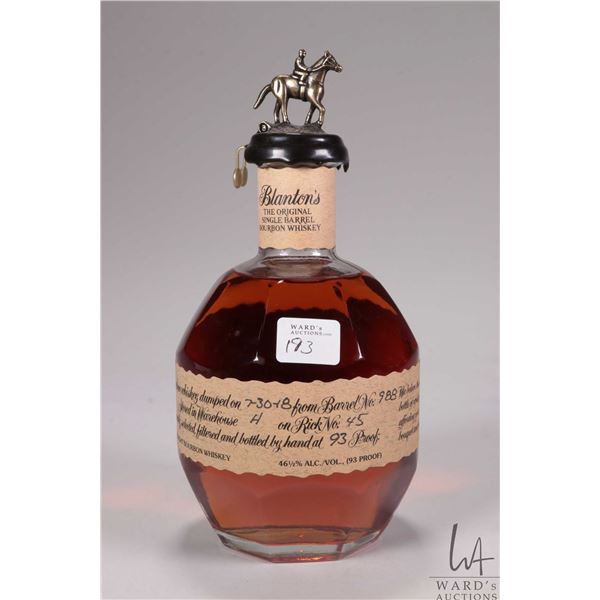 Blanton Distilling Company/ Kentucky Straight Bourbon Whiskey/ Barrel no 988/ 750ml/ 46.5% ABV