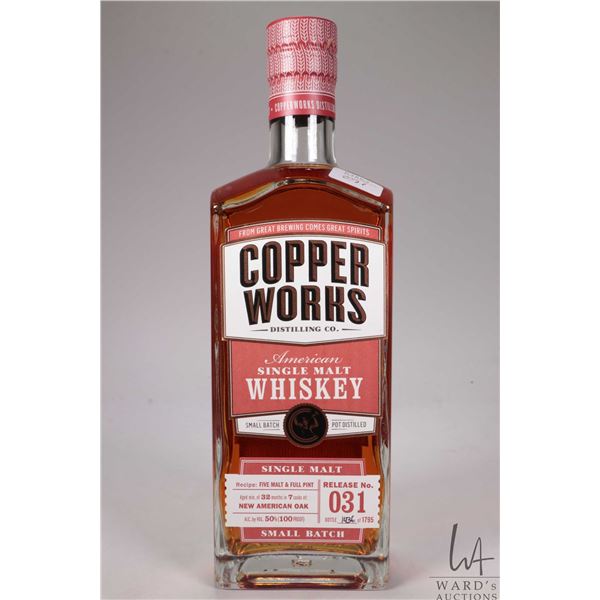 Copper Works Distilling Co./ American Single Malt Whiskey/ Release 031/ Bottle 1436 of 1795/ 750ml/ 