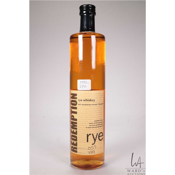 Redemption/ Rye Whiskey/ Batch 055/ Bottle 799/ 750ml/ 46% ABV