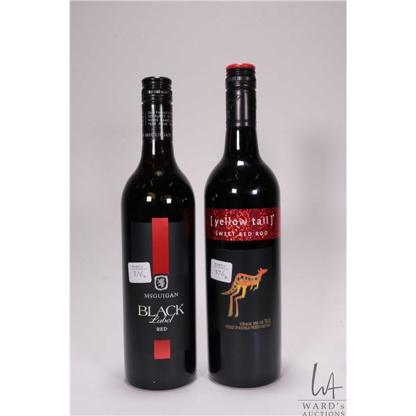 Two bottles of red wine including McGuigan/ Black Label/ 750ml/ 12.5% ABV and Yellow Tail/ Sweet Red