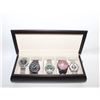 Image 1 : WOOD WATCH CASE WITH LOT OF 5 WATCHES