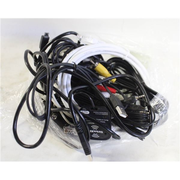 ASSORTED ELECTRONIC CORDS; APPLE, USB, SIRIUS XM