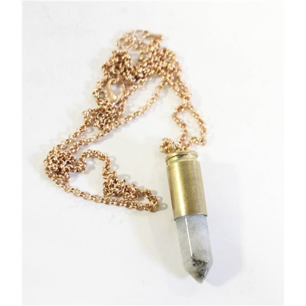 BULLET CASING CRYSTAL PENDANT NECKLACE 22"