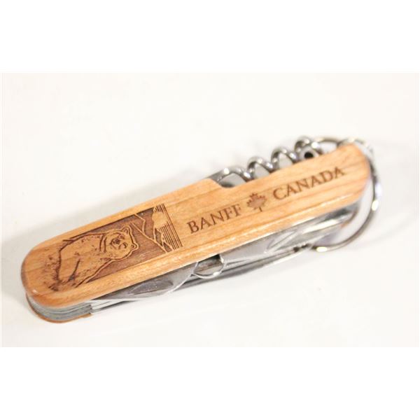 CARVED WOOD POCKET KNIFE, BANFF, CANADA