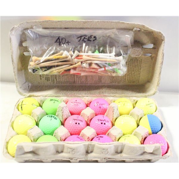 18 COLOR GOLF BALLS + TEES