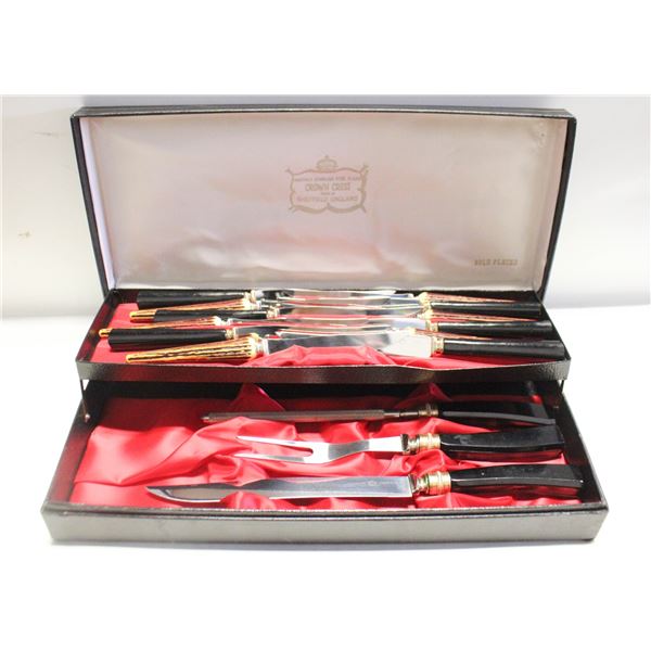 VINTAGE 15 PIECE GOLD PLATED KNIFE SET
