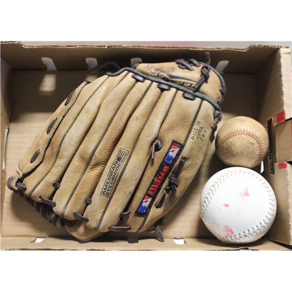 WILSON A1555 SCA BASEBALL GLOVE & 2 BALLS