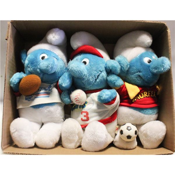 3 PLUSH 1980'S SPORTS SMURFS