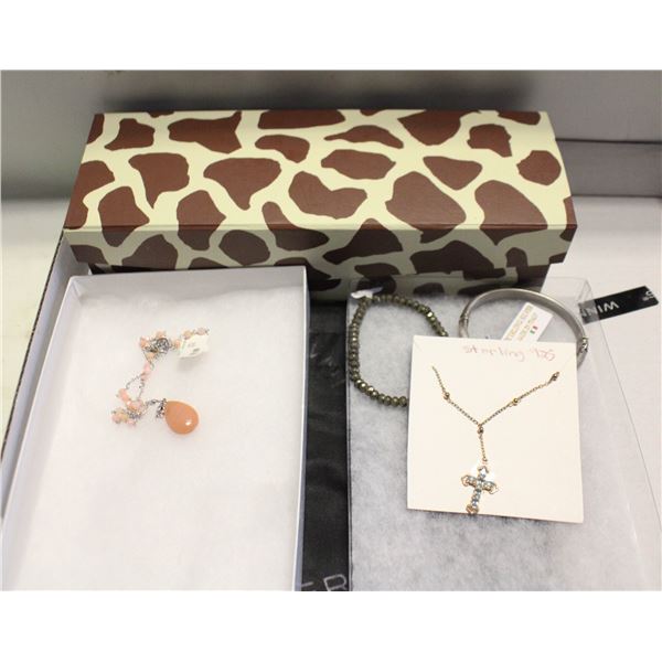 LOT OF STERLING 925, 2 NECKLACES, 925 BANGLE,