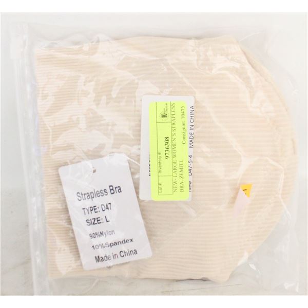 NEW- LARGE WOMEN’S STRAPLESS BRA. ZEMITI.