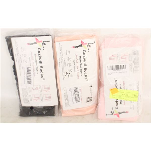 NEW- 3 PACKS OF MICROFIBRE TIGHTS. MEDIUM.