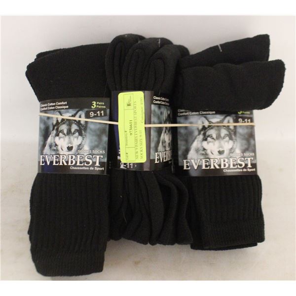 NEW 9 PAIRS EVERBEST SPORTS SOCKS SIZE 9-11