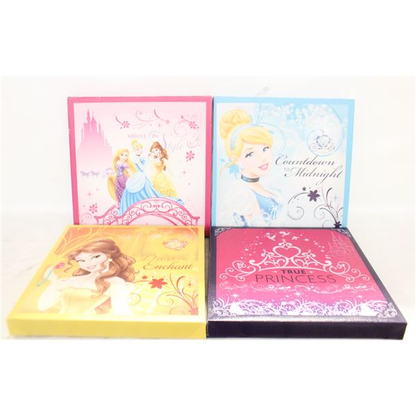 4 DISNEY PRINCESS PICTURES 12"X12"