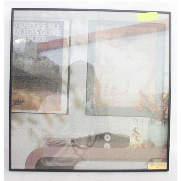1991 FRAMED MYSTERY PUZZLE ART- "CATCH AS CAT CAN